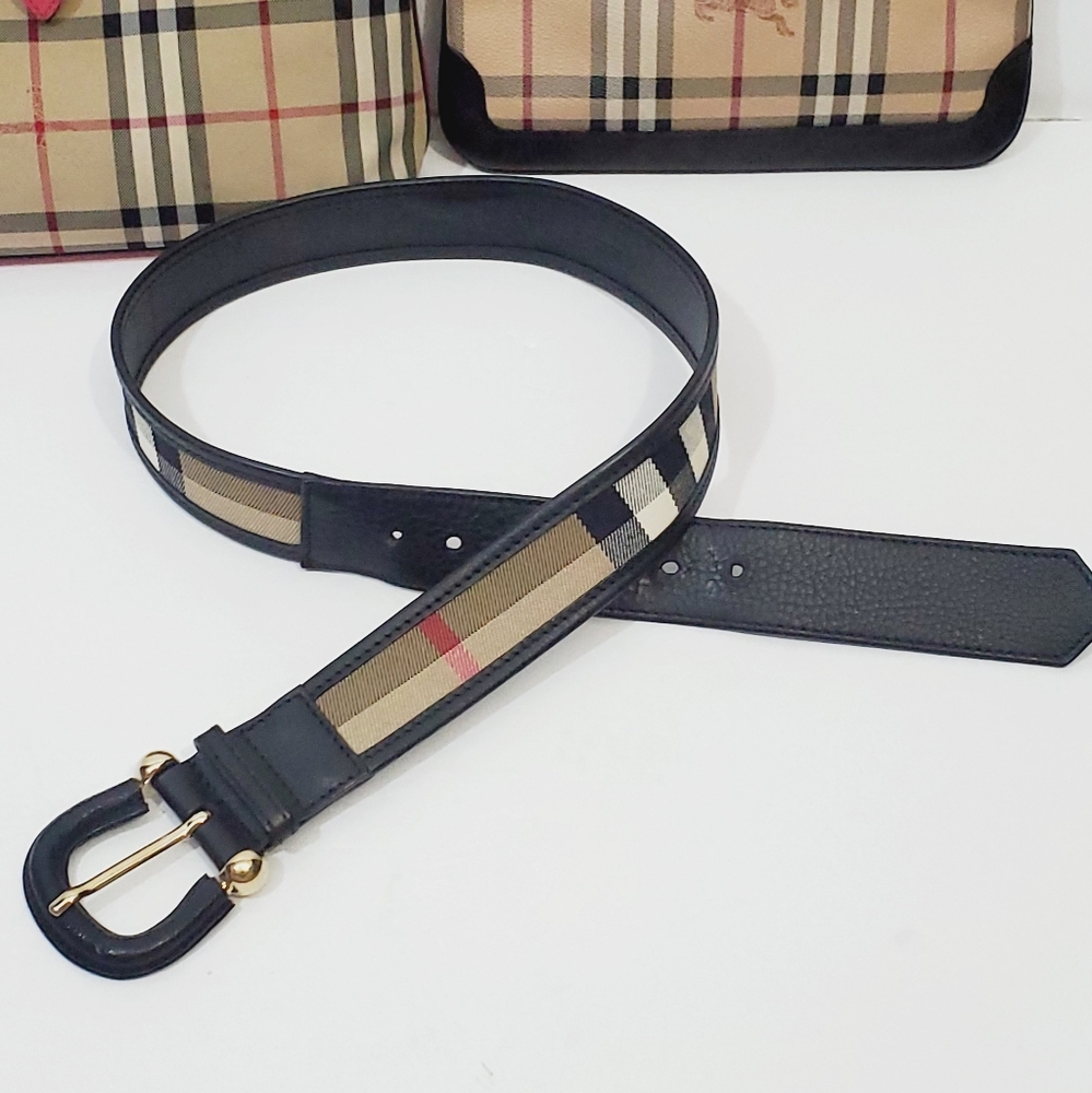 Burberry   Authentic check canvas and leather black  belt size 32